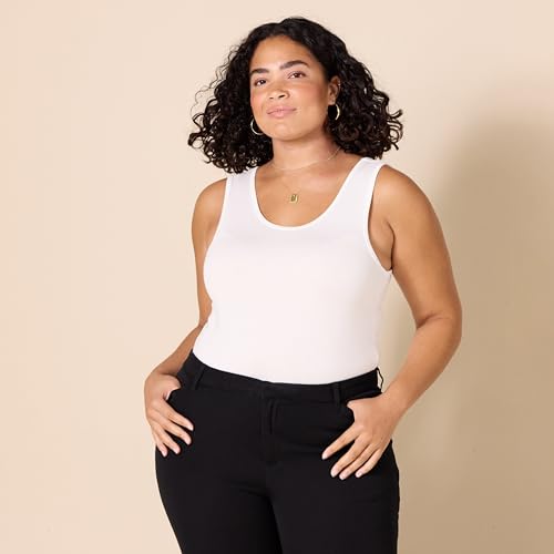 Image of Amazon Essentials Women's Slim-Fit Ribbed Scoop Neck Tank Tops, Pack of 2