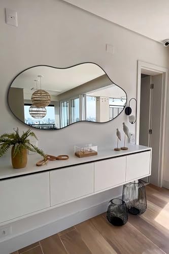 Image of Irregular Wall Mirror 24x40 Inch Wall Mirrors Decorative Black Modern Asymmetrical Abstract Mirror for Bathroom Bedroom Living Room Entryway Hallway