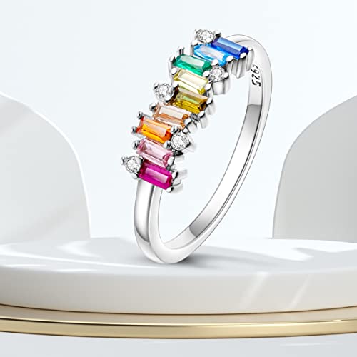 Hapour 925 Sterling Silver Ring With Colorful Cubic Zirconia,Dainty Stackable Rings For Women Non Tarnish As Gifts For Women Ring Size 8 thumb #6