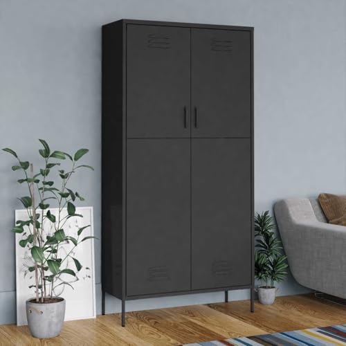 KTHLBRH Armario de Acero Gris Antracita 90x50x180 cm con 4 baldas Regulables y Barra para Colgar - Espacioso Armario ropero metálico para Almacenamiento organizado, solución práctica