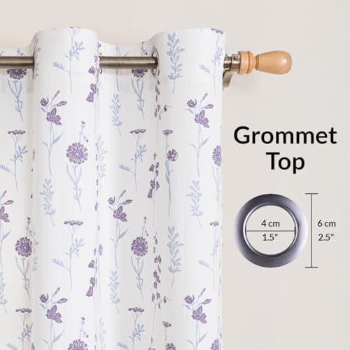 Image of HOMEMONDE Duck Curtain Window 5 Feet Curtains Set of 2- Floral Printed Room Darkening Curtain with Eyelets - (60 Inches, Blue & Purple)