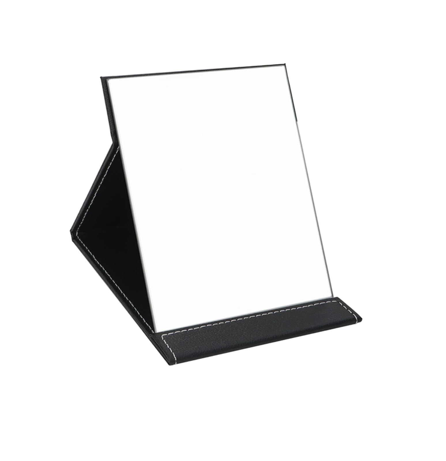 KIPSOME Folding Makeup Mirror, Extra Large Portable, PU Leather, Frameless Vanity Mirror with Stand for Desk, Travel (Black, Pack of 1)-image-4