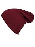 Zwillingsherz Mütze Beanie Slouch mit Kaschmir für Damen Mädchen Kinder Uni - Hochwertige Cashmere Cap Kappe im Uni Design - Perfekt für Herbst Winter - Warme Haube mit weichem Fleece - Bordeaux