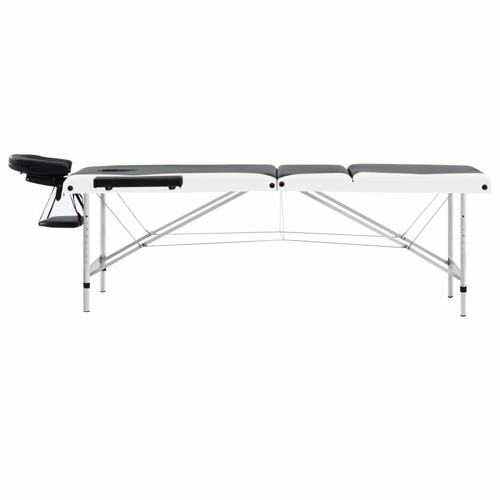 Genérico Camilla de Masaje Plegable 3 Zonas Aluminio Negro y Blanco,Salud y Belleza,Cuidado Personal,Masaje y relajación,Mesas de masaje-110236