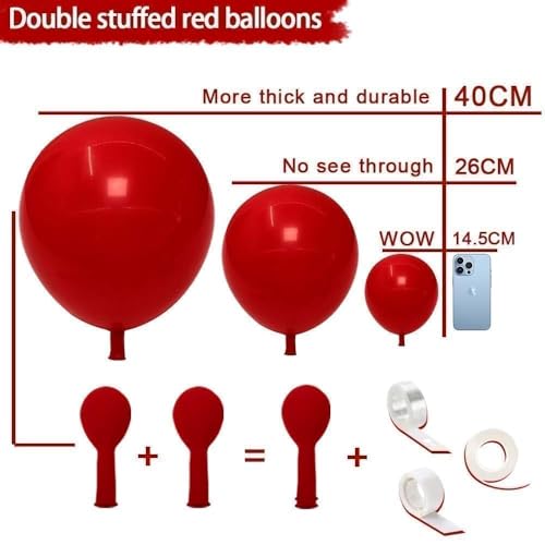 Image of Captank Red Balloons Double Stuffed Different Sizes Balloon Arch Kit | Dark Red Balloon Garland For Christmas Birthday Anniversary Wedding Valentines Bridal Shower Party Decoration