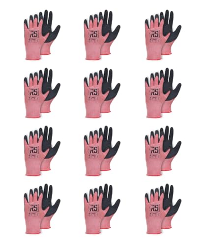 RS HERBST Montage-Handschuhe/Schützender Latex überzogen/Größe 07, 12 Paar/Rosa und Schwarz/Montagehandschuhe/Handschuhe Arbeitshandschuhe/Wärmeschutz bei einer niedrigeren Temperatur