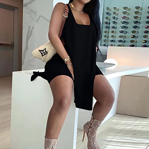 AXOSY Women's Plus Size 2 Piece Outfits Sleeveless Tunic Tops and Bodycon Biker Shorts Sets Tracksuits3