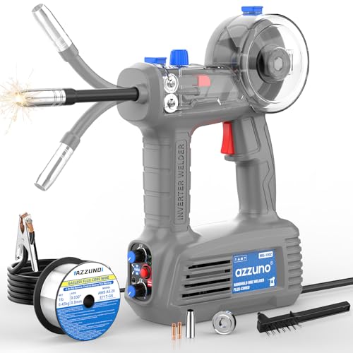 AZZUNO Handheld MIG Welder 100A 110V Flux Core Welder Machine with 360 MIG Torch Portable Gasless MIG Welding Machine Handheld Wire Feed Welder