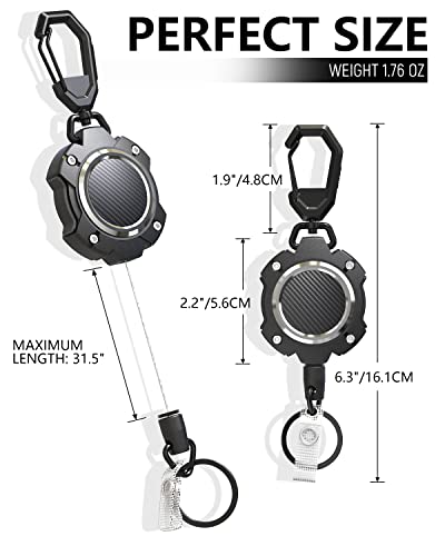 Liugx 2 Pack Retractable Keychain, Heavy Duty Carabiner Key Chains, 10,000+ Rebound, Impact Resistance Id Badge Reels With 31.5” Wire Rope And Key Ring, Up To 8Oz, Aluminum Ring, Carbon Fiber-Texture #TOP4