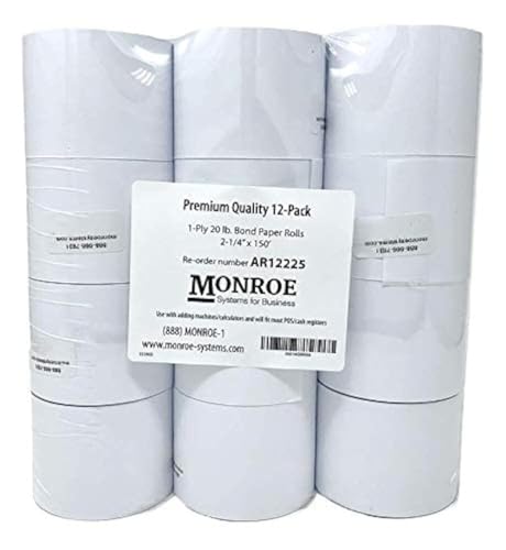 Monroe Systems for Business Single Ply Bond Paper Rolls, Top of the Line, 20 lb.