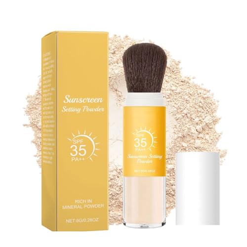 Mineral Powder Sunscreen SPF 35 with Soft Brush,Oil Control and Natural Matte Finish Mineral Brush Powders for Face, BodyLong-Lasting, Lightweight Loose Powder for All Skin Types