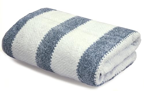 Image of Cortina Stripe Printed Towels for Bath (70 x 140 cm) 380 GSM Microfiber, Ultra Soft, Highly Absorbent & Quick Dry for Gym, Beach & Bathroom Towels for Men, Women & Kids (Navy Blue Big Stripe)