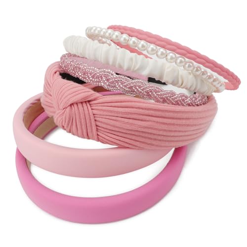 AQOKKA Headbands for Women Girls Cute Headbands Non Slip Floral Padded Pearl Hairbands Fashion Hair Accessories Multi-style Headband Pack