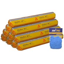 Sikaflex NP1 with AWF PRO Gloves - Aluminum Gray 20oz Polyurethane Sealant Non Sag, Flexible, Elastomeric Acoustic Sealant, Pack of 10