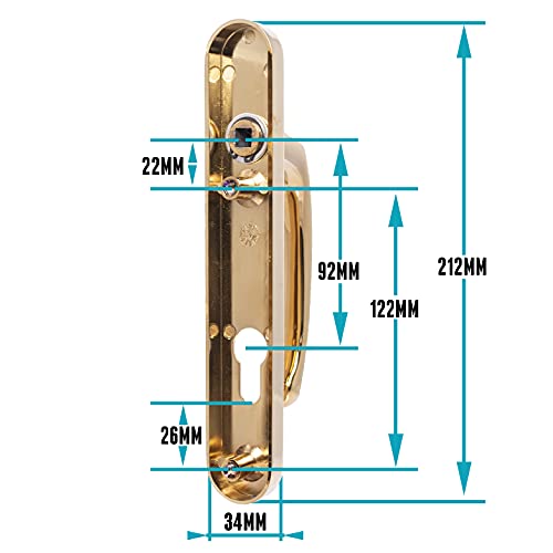 UPVC Door Handles Set - Polished Brass - Lever/Lever - 92mm PZ (Centres) - 122mm Screw to Screw - Backplate 212mm X 34mm - UPVC Door Handle - Polished Brass Replacement Handles - PVC Door Handle - Image 3