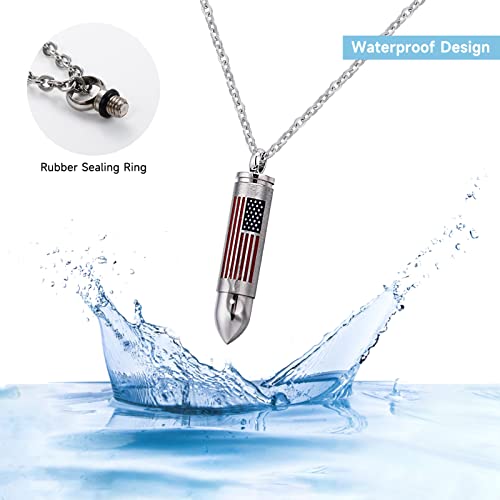 Urn Necklace For Ashes, Ash Necklace For Human Ashes, Cremation Jewelry Bullet Necklaces Ashes Keepsake American Flag Cremation Necklace Stainless Steel Memorial Pendant For Ashes For Men #TOP5