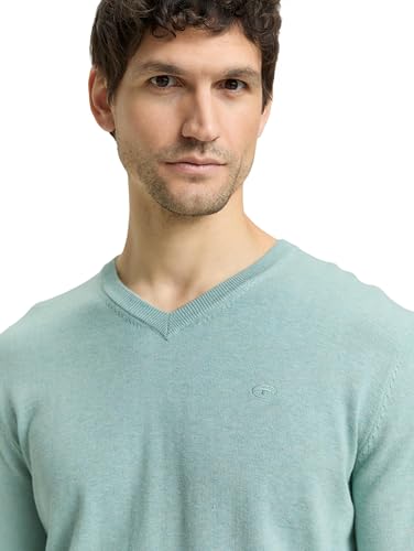 Tom Tailor Herren 1039811 Strickpullover mit V-Ausschnitt, 39549 - Soft Greyish Green Melange, XS – Ansicht 4