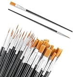 40 Stück Pinsel Set, 20 Flache und 20 Runde Künstlerpinsel für Acryl, Ölfarben, Aquarell Gesichtsmalerei, Kunstmalerei und Details Präzisionspinsel für Leinwand, Stein, Basteln, Schule (Schwarz)