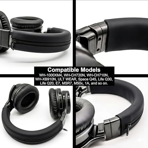 Image of Street27 Silicone Headband Cover Compatible with Sony WH-XM2 /XM3 /XM4 /XM5 /XM6 | Sweatproof Zipper Headband Protector | Washable Dustproof Cushion Pad Cover | Soft Comfort Fit (Black)