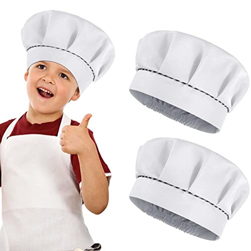 Disnace 2Pcs Toque de Chef pour Enfants, Chef Chapeau Unisexe, Toque de Cuisinier Réglable, Bonnet de Cuisine pour Maison Restaurant Cosplay Halloween Fête à Thème (Blanc) Cover