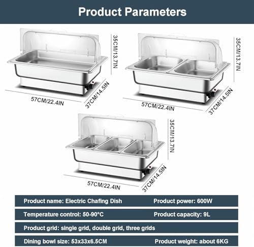 Chauffe-plat buffet à 5 compartiments grand format en inox pour réception