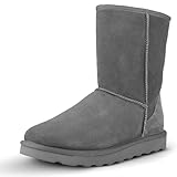 WaySoft Genuine Australia Mid Calf Sheepskin Fur Winter Boots for Women, Water Resistance Shearling Furry Boots Women