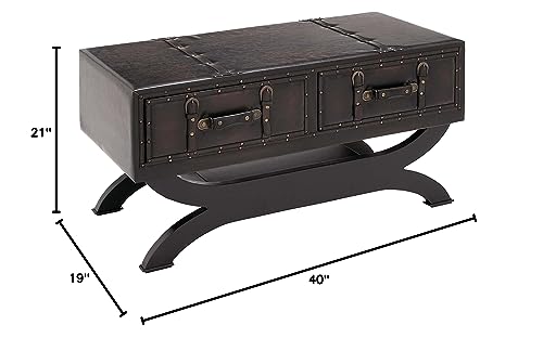 Deco 79 Wood Vintage Faux Leather Coffee Table