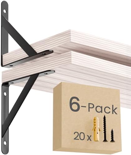 5x5 Inch Shelf Brackets 6 Pack, Small L Shape Wall Mount Steel Su...
