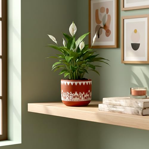 Image of Urban Plant Tribal Utsav Virasat Terracotta Pot with Drainage Hole (4.7 Inch) | Hand-Painted Ethnic Warli Design Planter | Ideal for Home Decor, Tabletop & Gifting