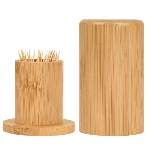 SHIDOW Toothpick Holders, Bamboo Toothpick Dispenser Box, Wooden Reusable Toothpick Holder Home Living Room Cotton Swab Storage Tank.