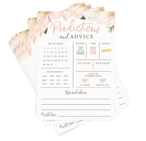 Baby in Bloom Predictions & Advice - Baby Shower Game for Girl, 30 Cards | Garden Wildflower Theme for Baby Girl, Advice & Wishes for Mommy-to-Be, Fun Guessing Activity, Made in USA by Printed Party