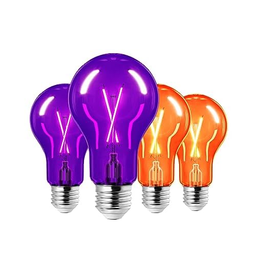 EDISHINE Halloween Red Green Light Bulb, 8W A19 LED Light Bulb, Dimmable LED Bulb for Halloween Decoration, Porch Home Lighting, Party Bar Decor, E26 Base, UL Listed, 4 Pack