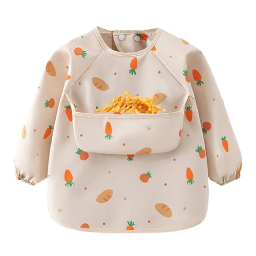 長袖 スタイ,6?36ヶ月 幼児向け ソフトスリーブ 調整可能 離乳スモック | シャツ型ビブ フルスリーブ 食事用エプロン | 幼児の女の子 キッズ 子供 就学前児童向け