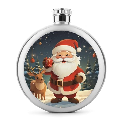 Stainless Steel Wine Bottle Liquor Container Christmas Santa Claus Print Leak Proof Hip Flask Durable for Camping Hiking Travel Festivals