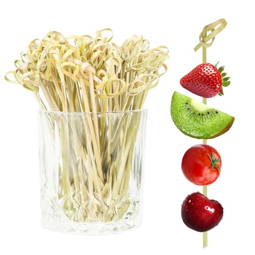 100PCS Cocktail Picks Bamboo Skewers for Appetizers Fancy Toothpicks for Appetizers 4.7 Inch Long Decorative Knot Bamboo Cocktail Sticks for Party Drinks Food Fruit Charcuterie Boards Accessories