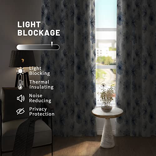 Desihom Blue Patterned Floral Blackout Curtains 84 Inch Length 2 Panels Set Flower Thermal Insulated Window Curtains For Bedroom Living Room #TOP2