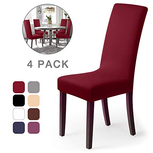 Fundas para sillas Pack de 4 Fundas sillas Comedor Fundas elásticas, Cubiertas para sillas,bielástico Extraíble Funda, Muy fácil de Limpiar, Duradera (Paquete de 4, Rojo Oscuro)