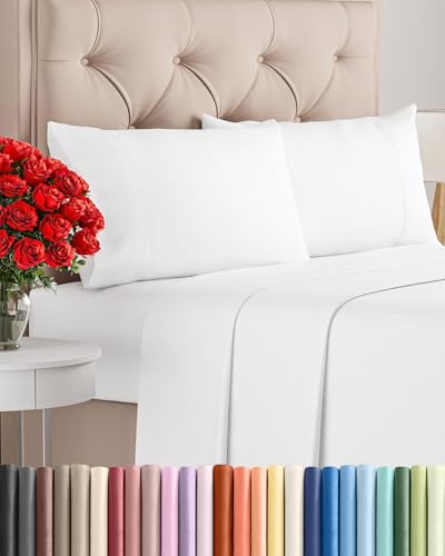 Image of Twin 4 Piece Bed Sheet Set - Comfy, Breathable & Cooling Sheets - White