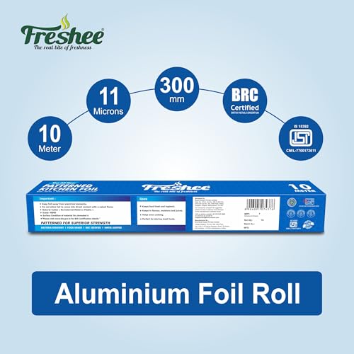Image of Freshee Aluminium Foil Roll 11 Micron Thick Disposable Silver Foil for Food Wrapping Packaging and Roasting