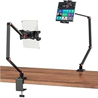 Tablet Desk Holder, 360° Swivel iPad Mount for Bed with 58cm Adjustble Long Arm, C Clamp Desktop Mount Compatible with iPad Pro Air Mini, 4.7\"-12.9\" Tablet