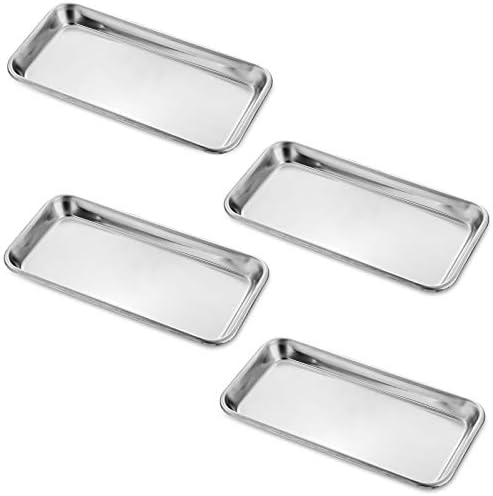 4 Pack Small Surgical Tray, GUCTOP 201 Stainless Steel Tray with Seamless Trays and Moderate Edge Height for Lab Dental Tattoo Piercing Instruments Organizer