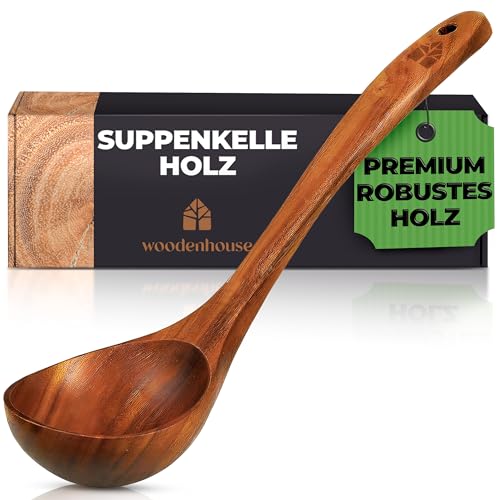 Suppenkelle Holz Mit Langem Griff - 31,5 cm Aus Teakholz - Robustes & nachhaltiges Schöpflöffel, BPA-FREI Saucenlöffel für den täglichen Gebrauch, Holzkochlöffel für den täglichen Einsatz in der Küche