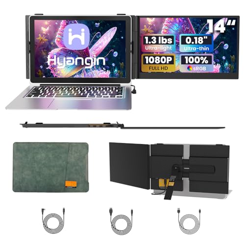 Image of Hyangin Laptop Screen Extender 14-inch, 2026 Upgraded Ultra-Slim 1080P Laptop Monitor Extender, Ultra-Light Dual Screen Portable Monitor for 13-17.3 inch Laptops, Compatible with Windows /Mac /Linux /Chrome