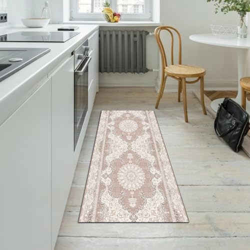Alfombra de pasillo larga de poliéster de 50x400 cm, alfombra de cocina beige y lavable 5