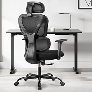 KERDOM Office Chair Ergonomic Desk Chair, office chairs for home Office With Adjustable Headrest and 3D Armrest – 130° Rocking Mesh Computer Chair 9070 Black