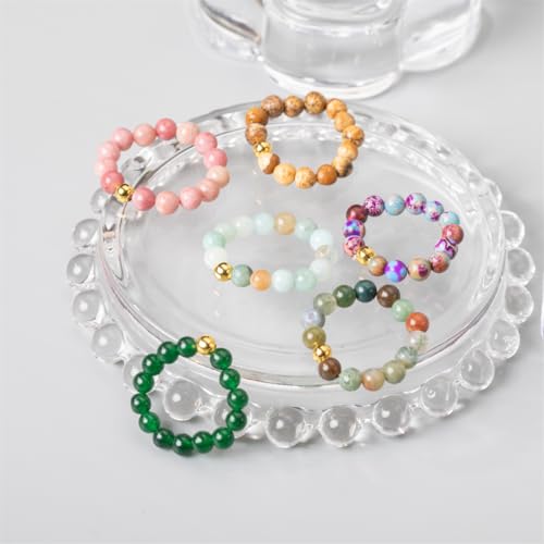 6pcs Natural Gemstone Beads Elasticity Finger Rings Set 4mm Stone Copper Beads Elastic Rings Jewelry for Women Men2