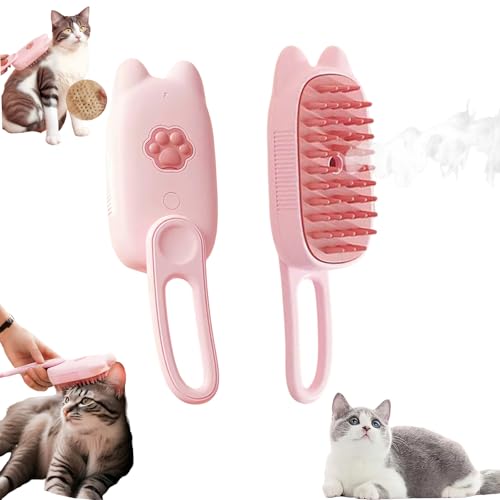 BoBow Steam Brush for Pets, 4 in 1 Rechargeable Steam Brush for Cats and Dogs, Anti-Static Steam Pet Brushes, Cleaning,Massage, Shedding & Combing All In One! (Pink)