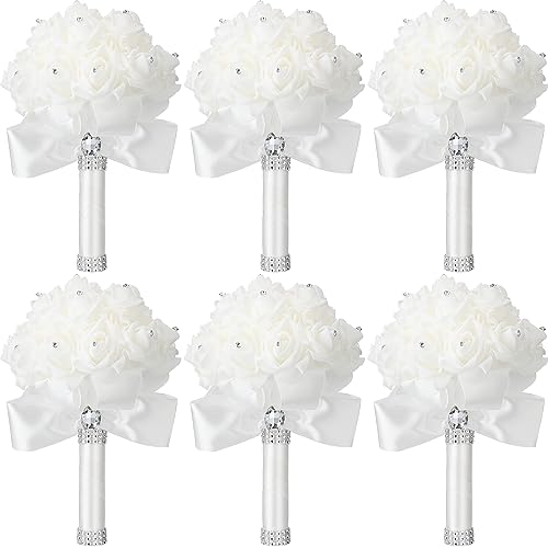 Jutom 6 Pack Wedding Bouquets for Bride Roses Bridesmaid Bouquet Bridal Bouquet Flowers Wedding Hand...