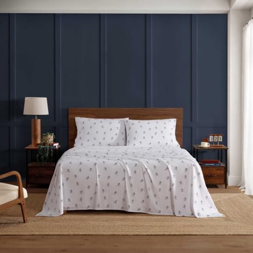 Image of Tommy Hilfiger - Cotton Percale King Sheet Set with Pillowcase | 100% Cotton Percale, Crisp & Breathable, Fits Up to 15-Inch Mattresses, Includes Flat Sheet, Fitted Sheet & 2 Pillowcases