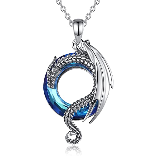 Collier dragon en argent sterling et cristal pour femme au style vintage